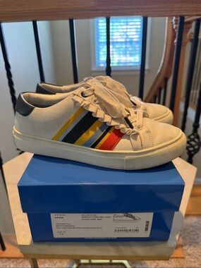 Tory Burch Tory Sport White Ruffle Leather Sneakers Sz 6.5